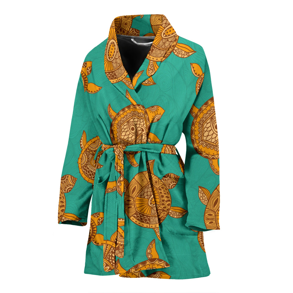 Sea Turtle Tribal Aboriginal Pattern Women Bathrobe