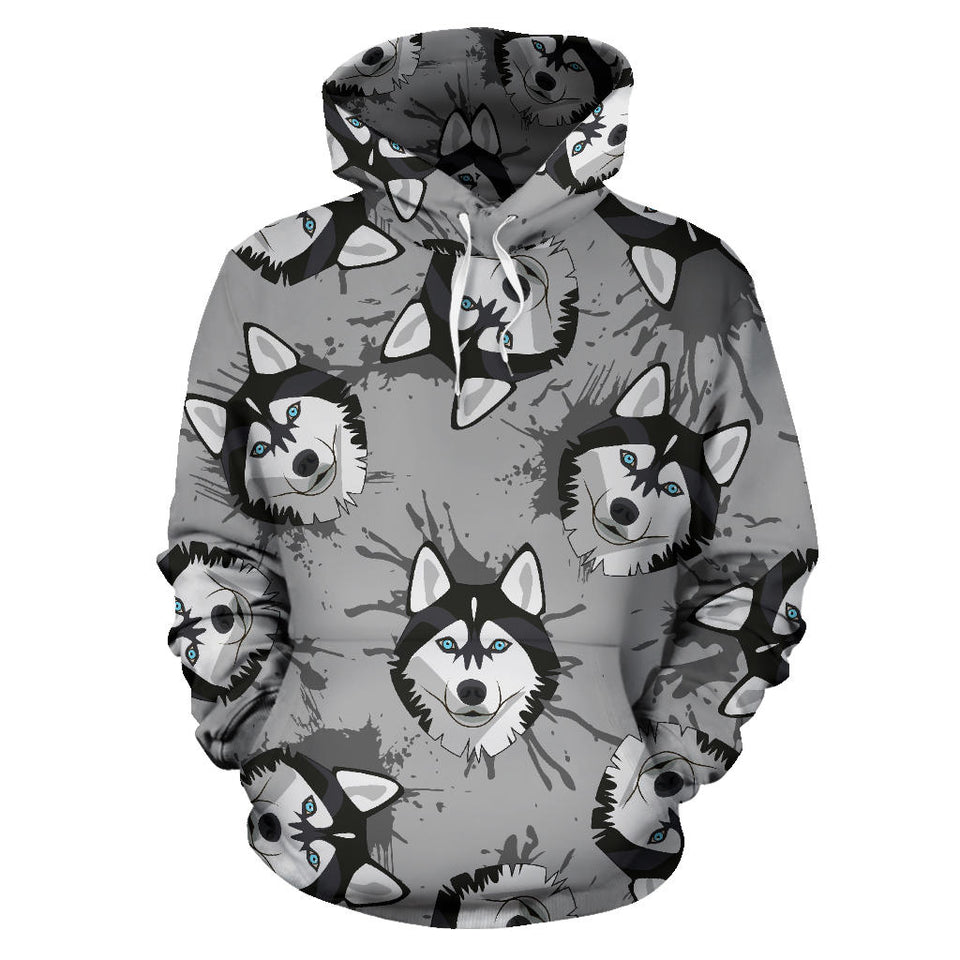 Siberian Husky Pattern Theme Men Women Pullover Hoodie