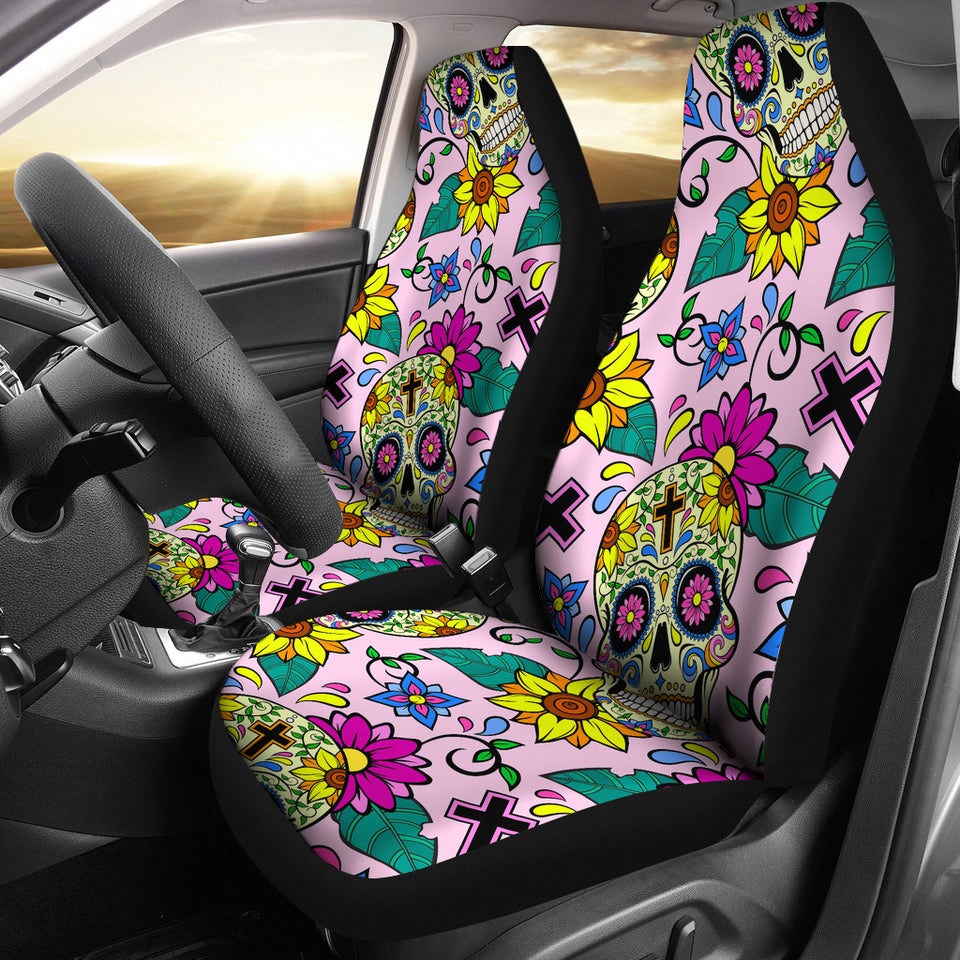 Colorful Suger Skull Pattern Universal Fit Car Seat Covers