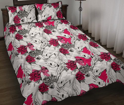 Horse Head Rose Pattern Quilt Bed Set