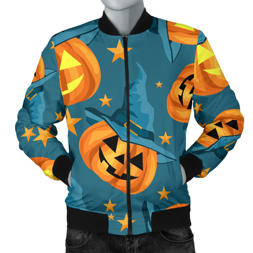 Halloween Pumpkin Witch Hat Pattern Men Bomber Jacket