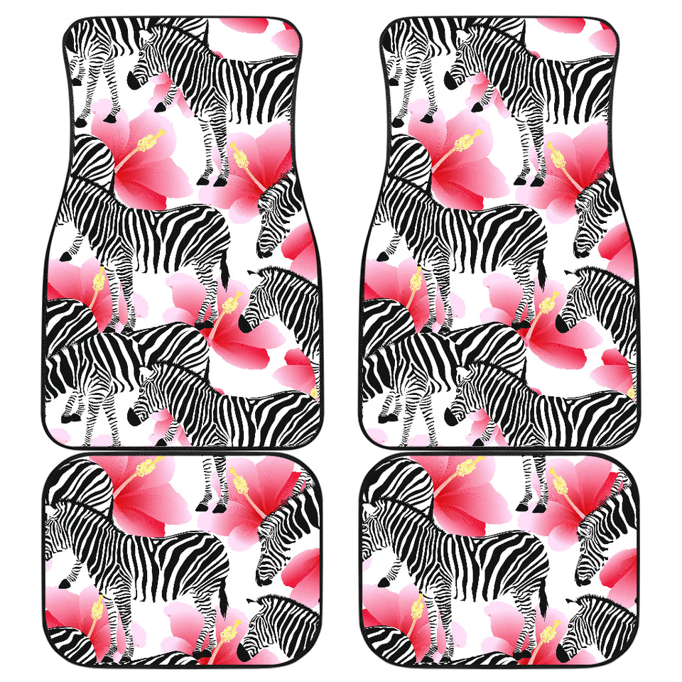 Zebra Red Hibiscus Pattern Front and Back Car Mats