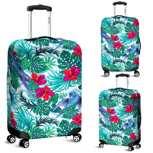 Blue Parrot Hibiscus Pattern Luggage Covers