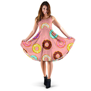 Donut Pattern Pink Background Sleeveless Midi Dress
