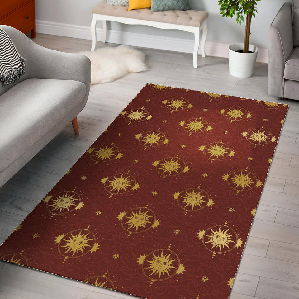 Sun Pattern Red Background Area Rug