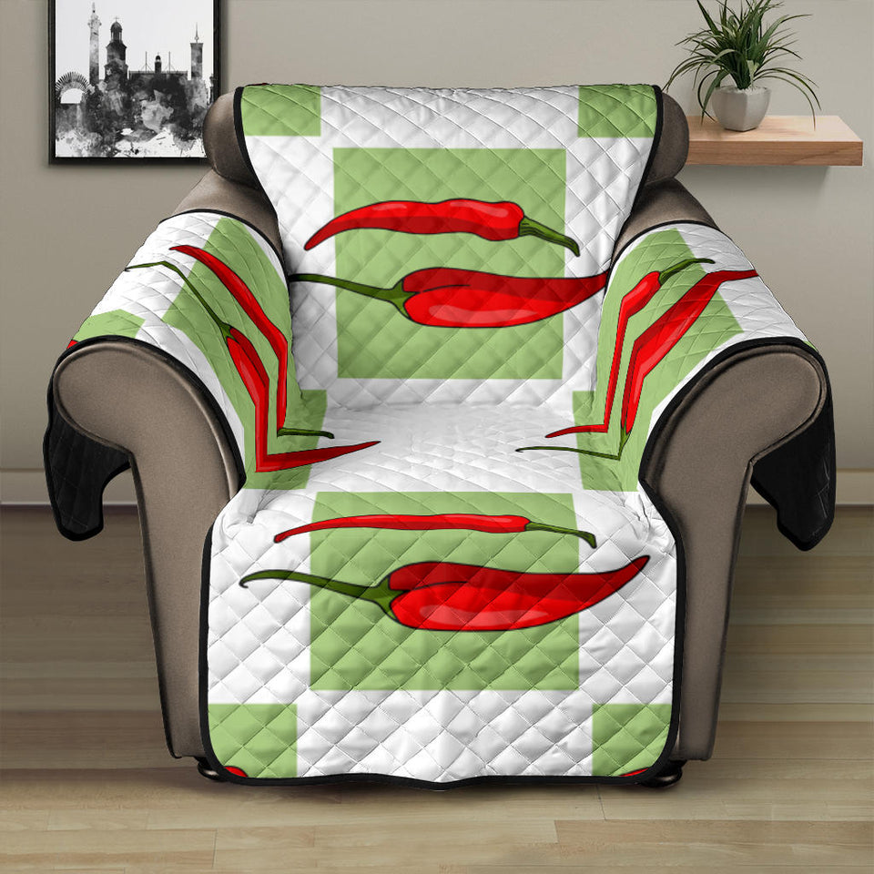 Red Chili Pattern Green White background Recliner Cover Protector