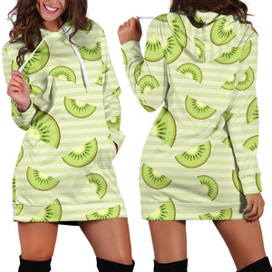 Kiwi Pattern Striped Background Women Hoodie Dress