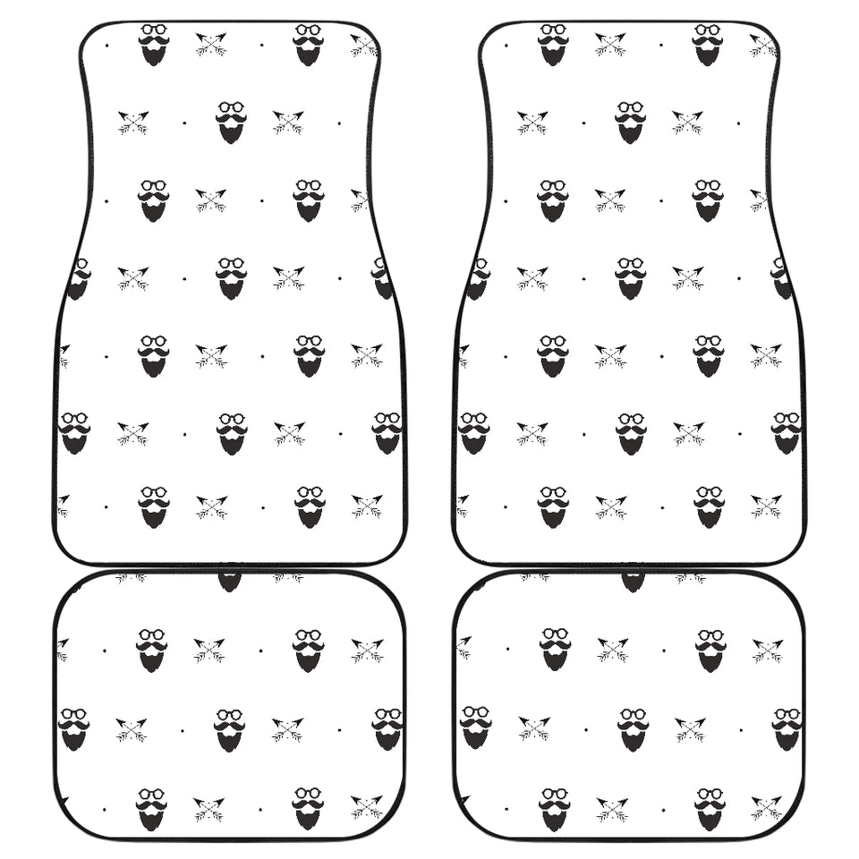 Mustache Beard Pattern Print Design 01 Front and Back Car Mats