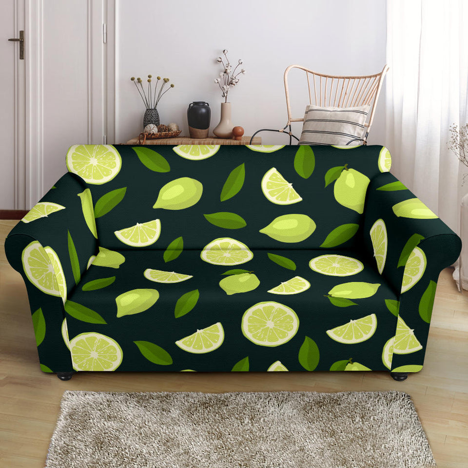 Lime Leaves Pattern Loveseat Couch Slipcover