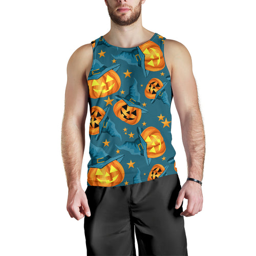 Halloween Pumpkin Witch Hat Pattern Men Tank Top