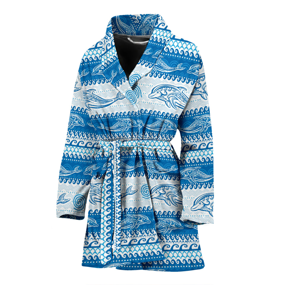 Dolphin Tribal Pattern background Women Bathrobe