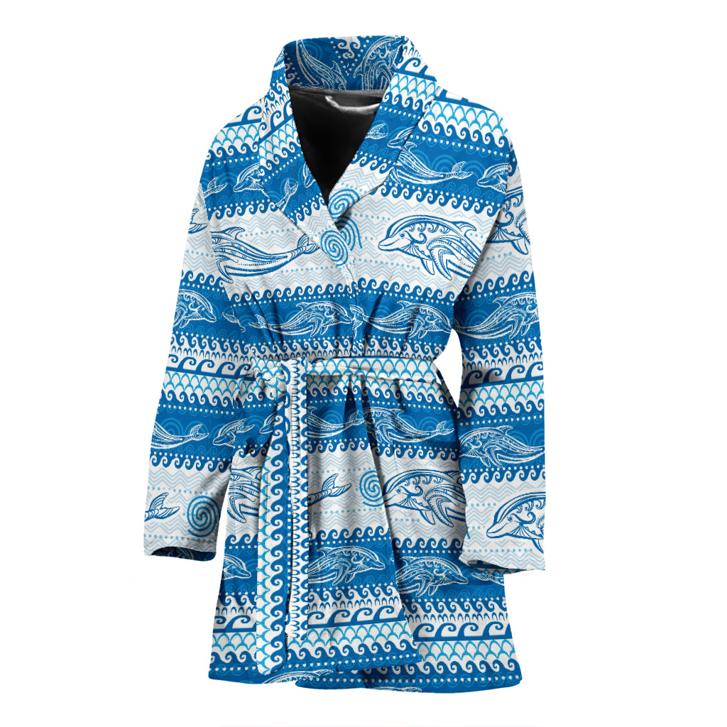 Dolphin Tribal Pattern background Women Bathrobe