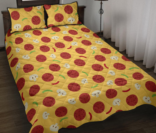 Pizza Salami Mushroom Texture Pattern Quilt Bed Set