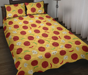 Pizza Salami Mushroom Texture Pattern Quilt Bed Set