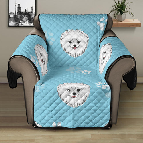 Pomeranian Pattern Blue Background Recliner Cover Protector