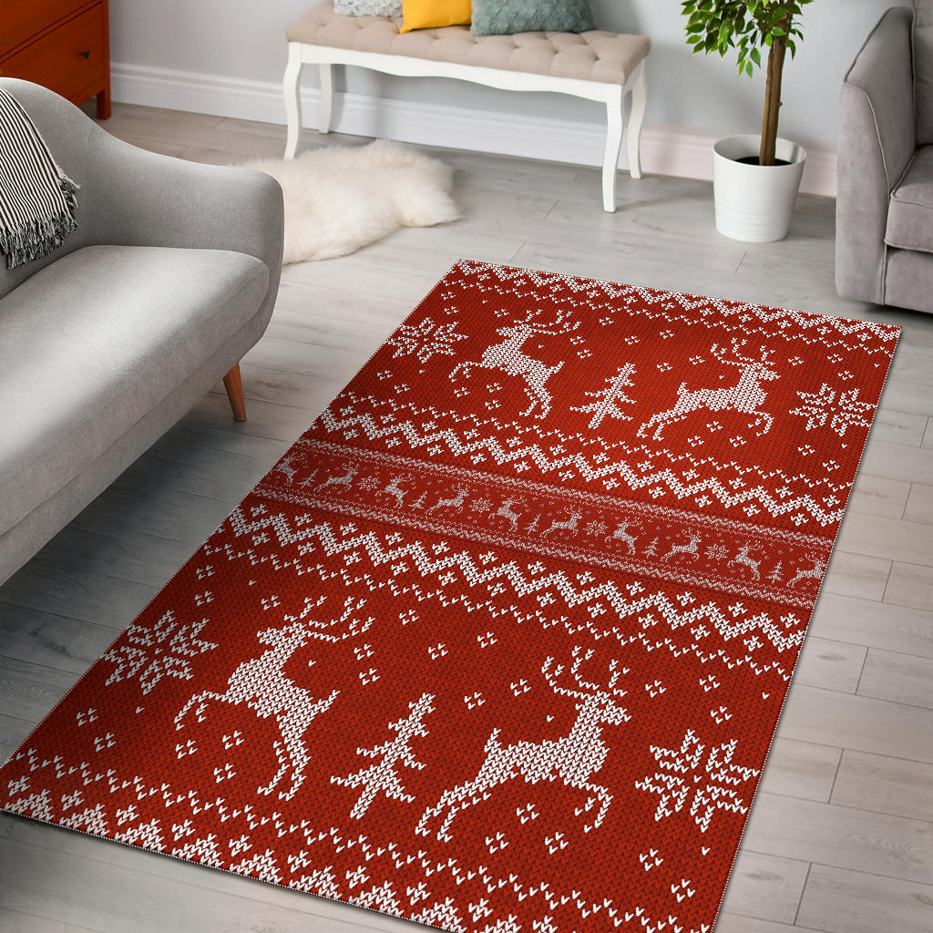 Deer Sweater Printed Red Pattern Area Rug