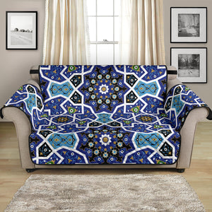 Blue Arabic Morocco Pattern Loveseat Couch Cover Protector