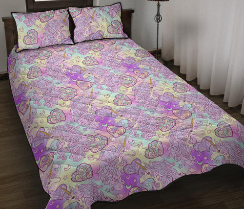 Unicorn Heart Pattern Quilt Bed Set