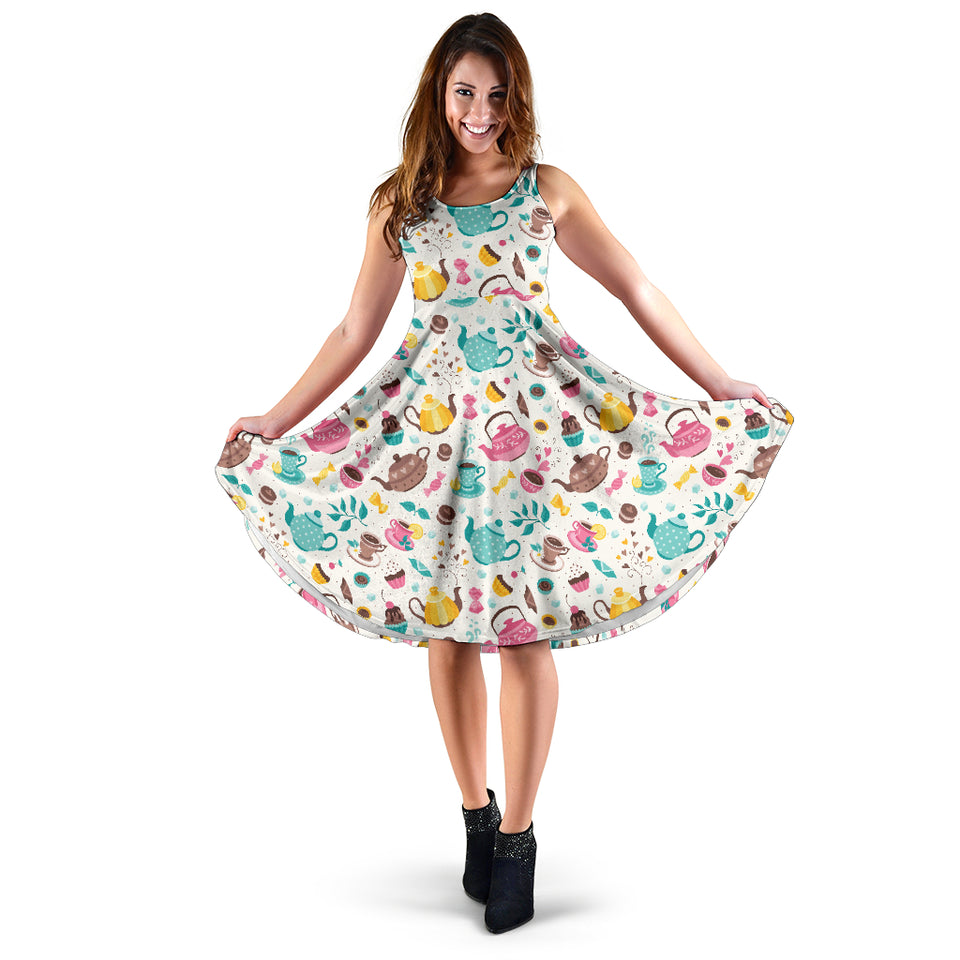 Tea pots Pattern Print Design 05 Sleeveless Midi Dress