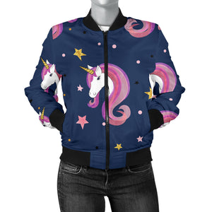 Unicorn Head Pattern Women Bomber Jacket