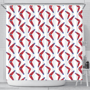 Boomerang Aboriginal Pattern White Background Shower Curtain Fulfilled In US