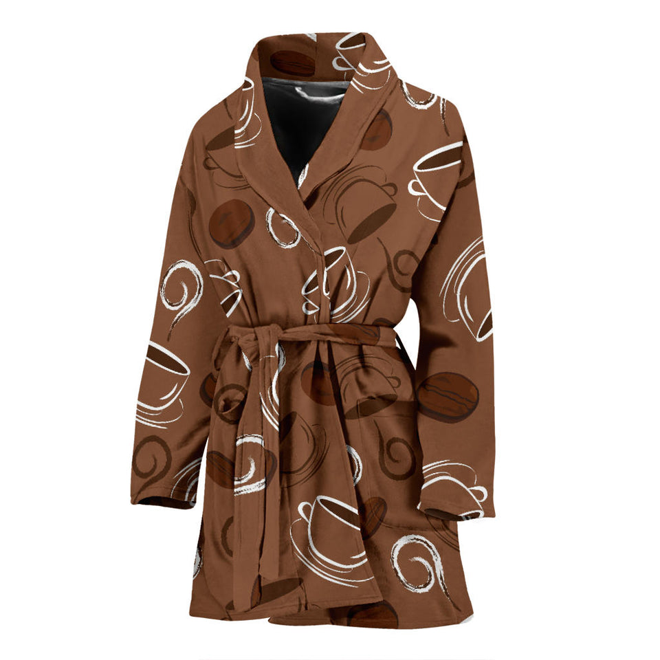 Coffee Cup and Coffe Bean Pattern Women Bathrobe