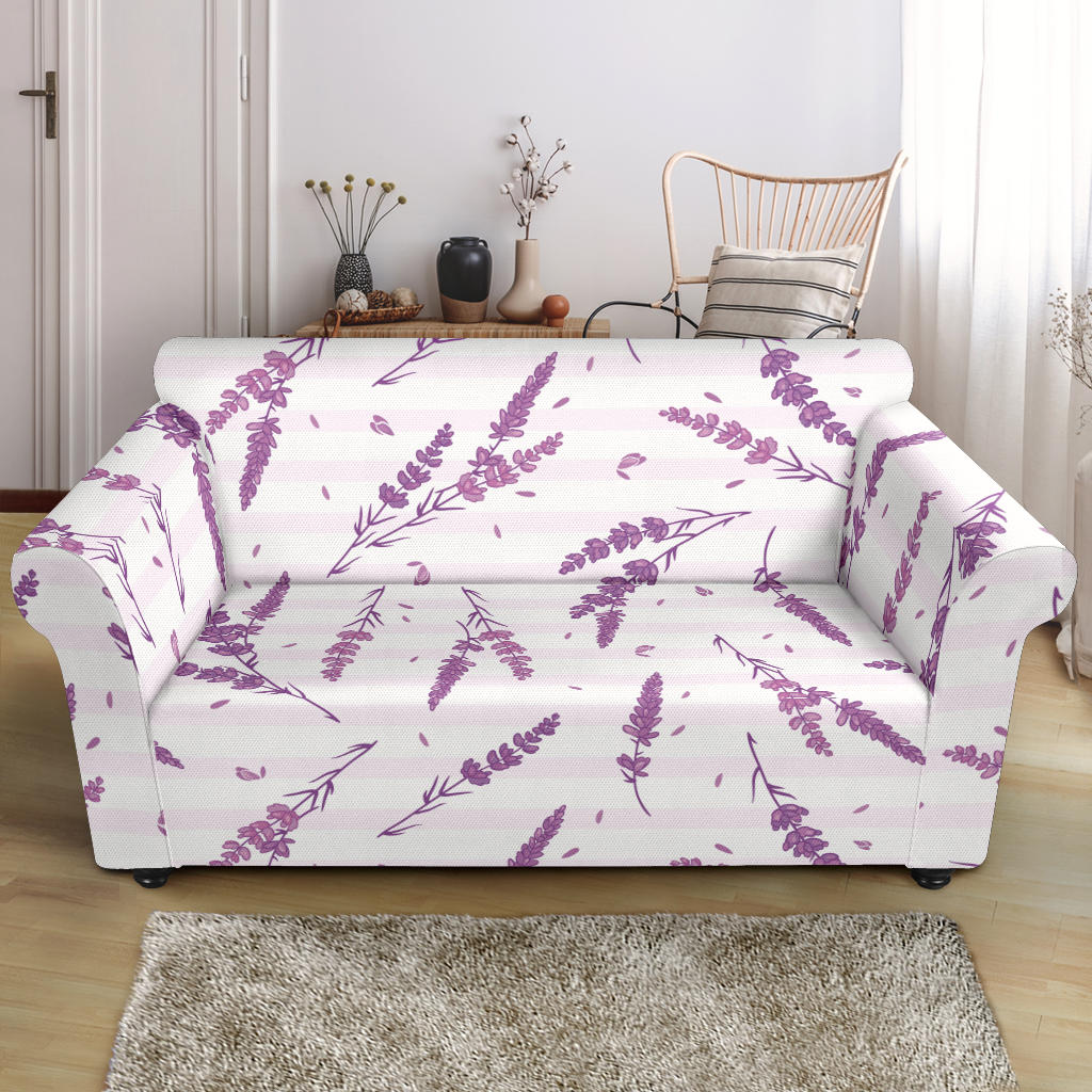 Lavender Pattern Stripe Background Loveseat Couch Slipcover