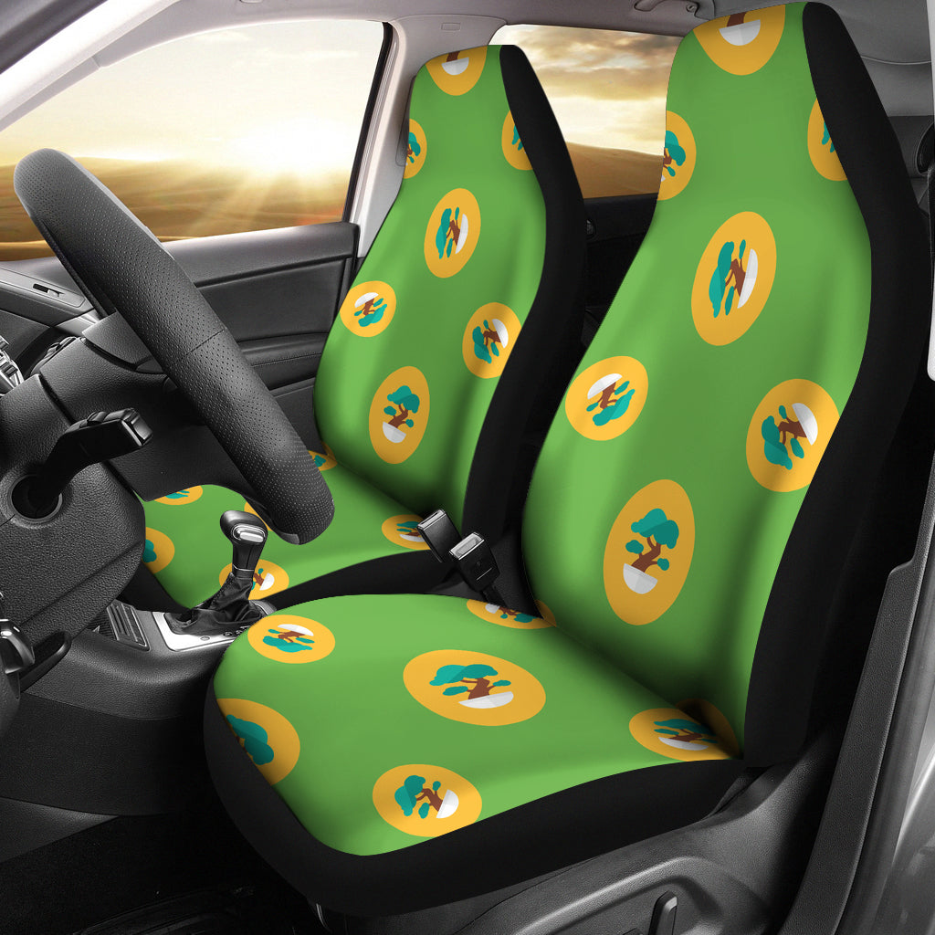 Bonsai Pattern Green Background Universal Fit Car Seat Covers