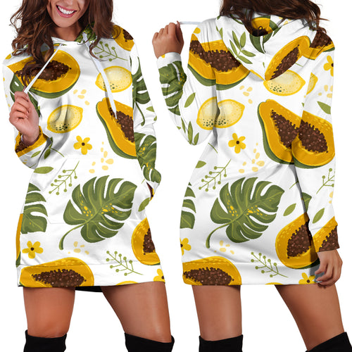 Papaya Leaves Flower Pattern Women Hoodie Dress