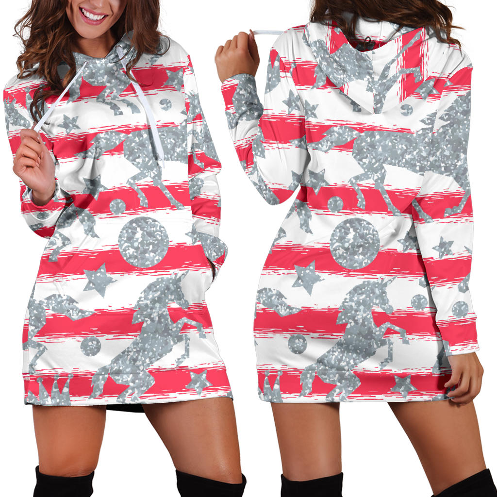 Unicorn Silver Pattern Women Hoodie Dress