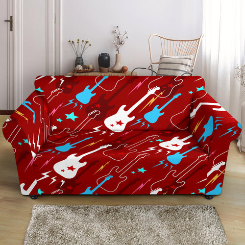 Electical Guitar Red Pattern Loveseat Couch Slipcover