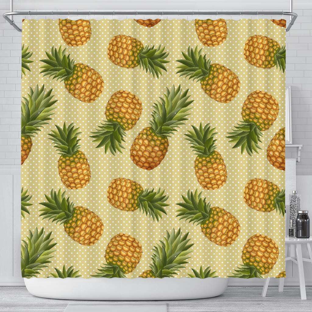 Pineapple Pattern Pokka Dot Background Shower Curtain Fulfilled In US