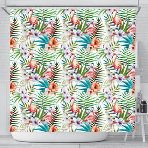 Flamingo Flower Leaves Pattern Shower Curtain Fulfilled In US