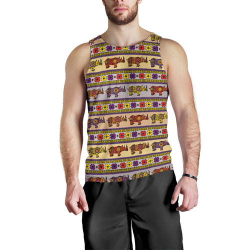 Rhino African Afro Dashiki Adinkra Kente Pattern Men Tank Top