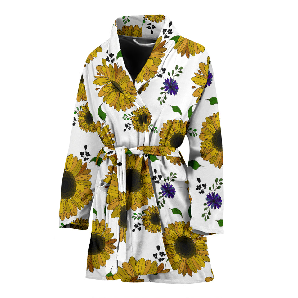 Sunflower Pattern Background Women Bathrobe