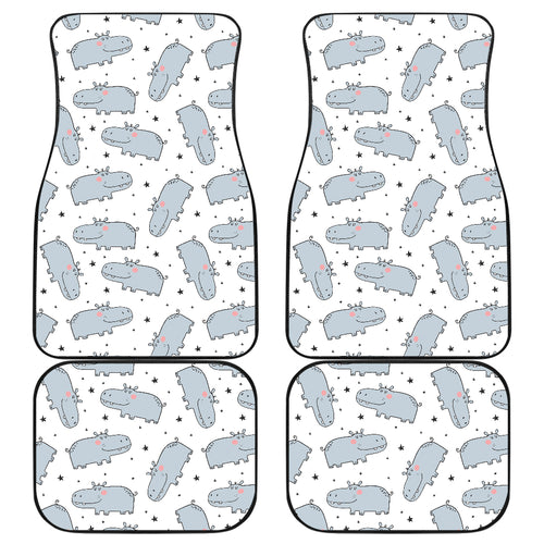 Hippopotamus Pattern Print Design 01 Front and Back Car Mats