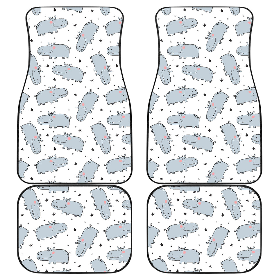 Hippopotamus Pattern Print Design 01 Front and Back Car Mats