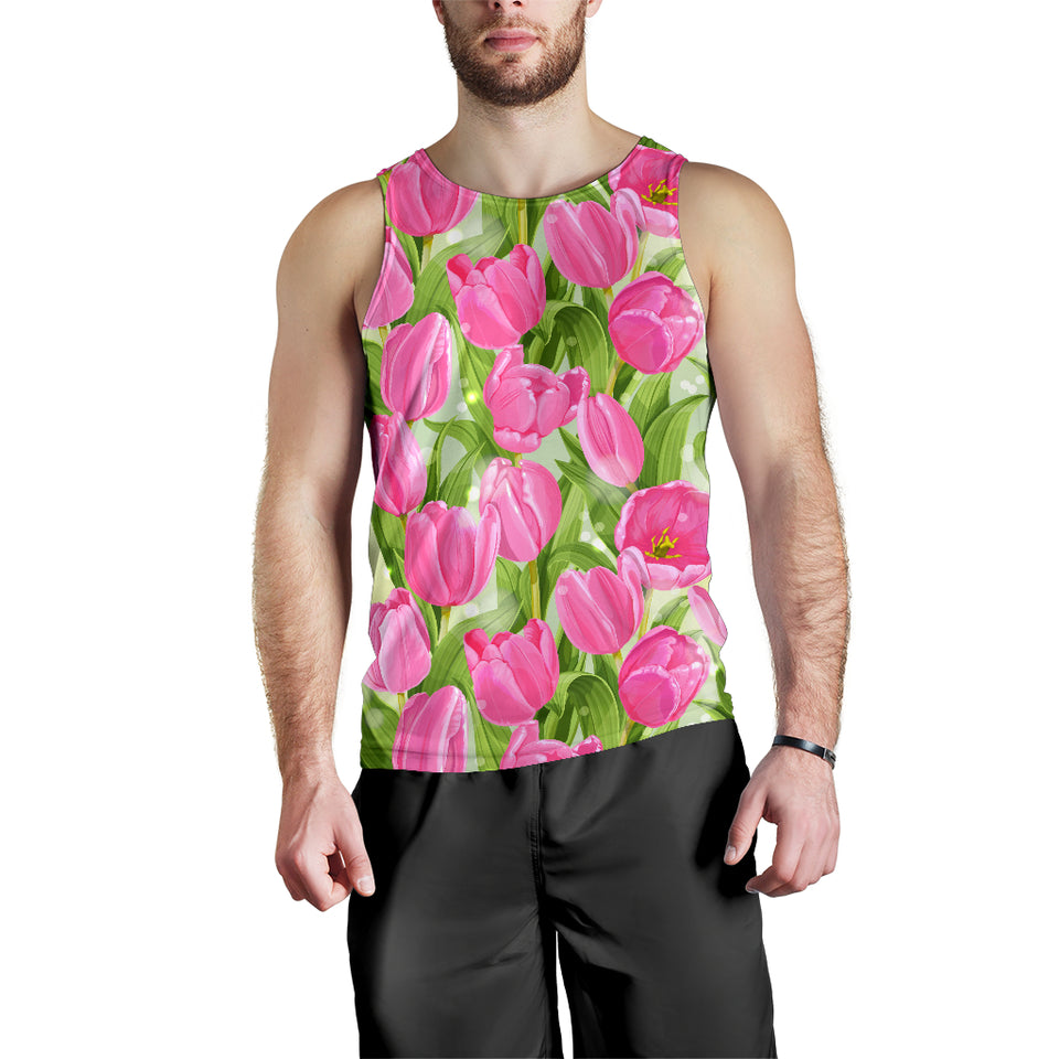 Pink Tulip Pattern Men Tank Top