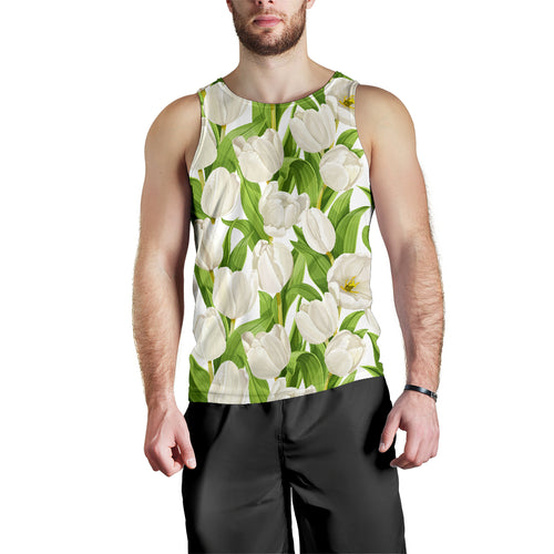 White Tulip Pattern Men Tank Top