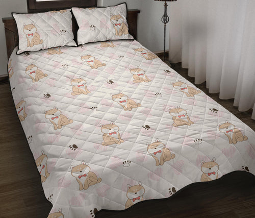 Cute Shiba Inu Heart Pattern Quilt Bed Set