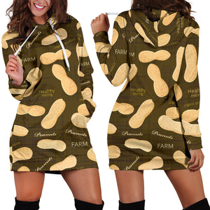 Peanut Pattern Green Background Women Hoodie Dress