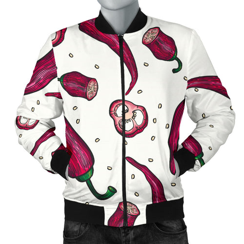 Red Chili Pattern background Men Bomber Jacket