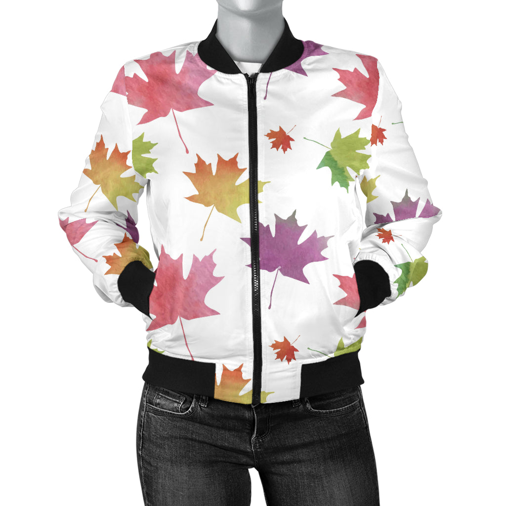Maple Leaves Pattern Women Bomber Jacket