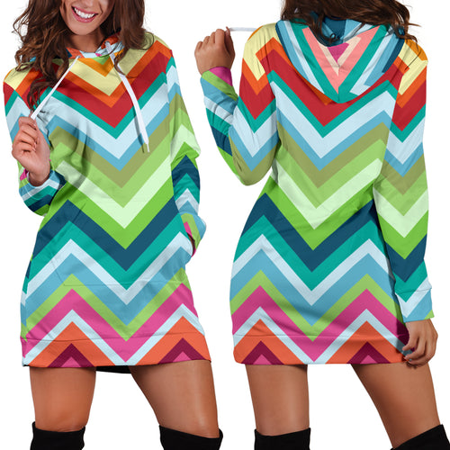 Rainbow Zigzag Chavron Pattern Women Hoodie Dress