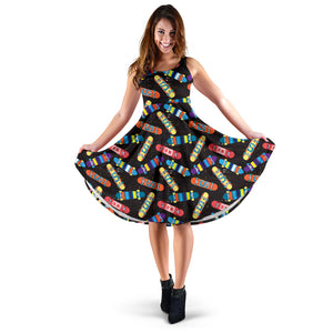 Skate Board Pattern Print Design 02 Sleeveless Midi Dress