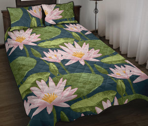 Lotus Waterlily Pattern background Quilt Bed Set