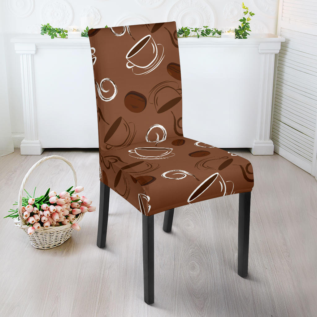 Coffee Cup and Coffe Bean Pattern Dining Chair Slipcover