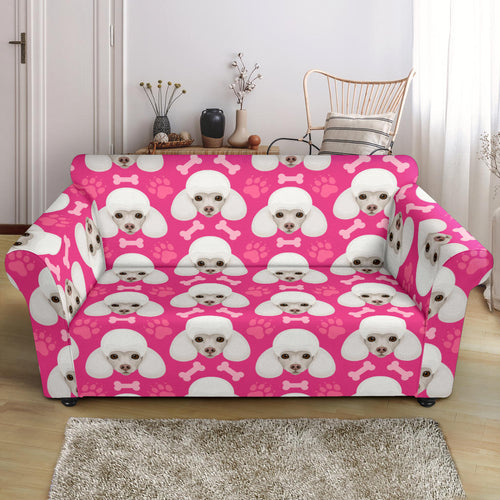 Poodle Pattern Pink background Loveseat Couch Slipcover