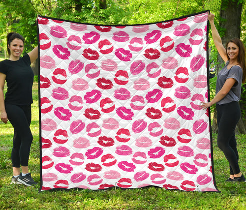 Lips Pattern Print Design 05 Premium Quilt