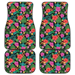 Hibiscus Pattern Print Design 01 Front and Back Car Mats